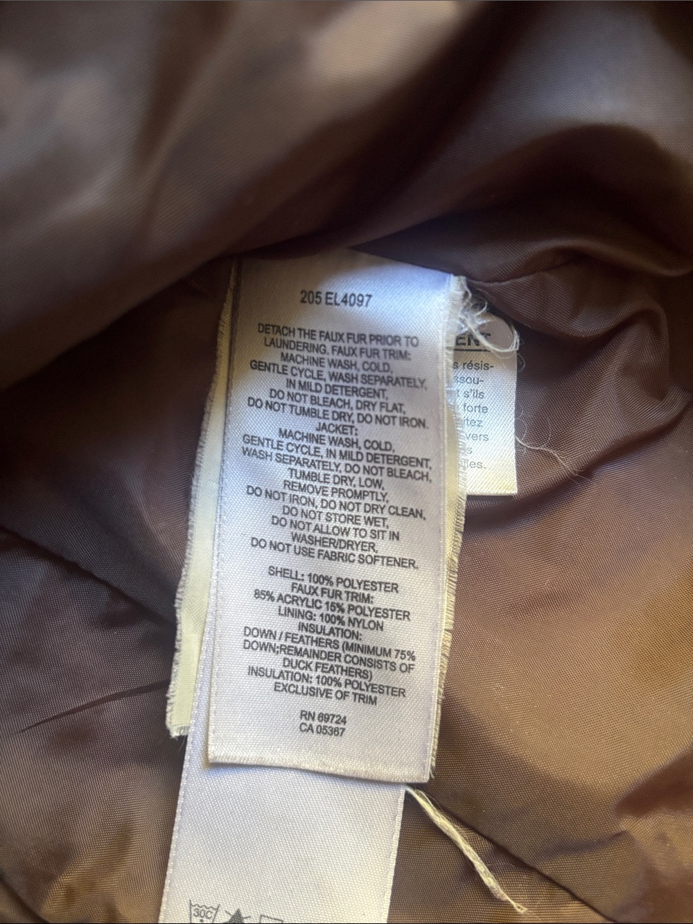 Columbia | Long Quilted Down Feathers Brown Puffer Coat Faux Fur Hood Small - Picture 6 of 10